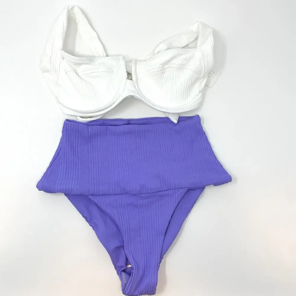 L*SPACE Camellia Desi Bikini Set In White Purple Size XS New